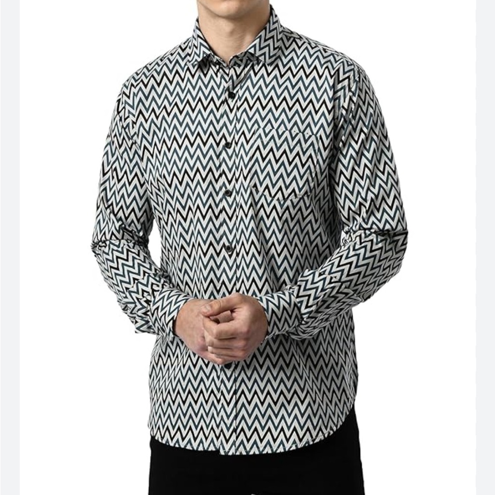 Stylish Black and White Zigzag Men's Shirt